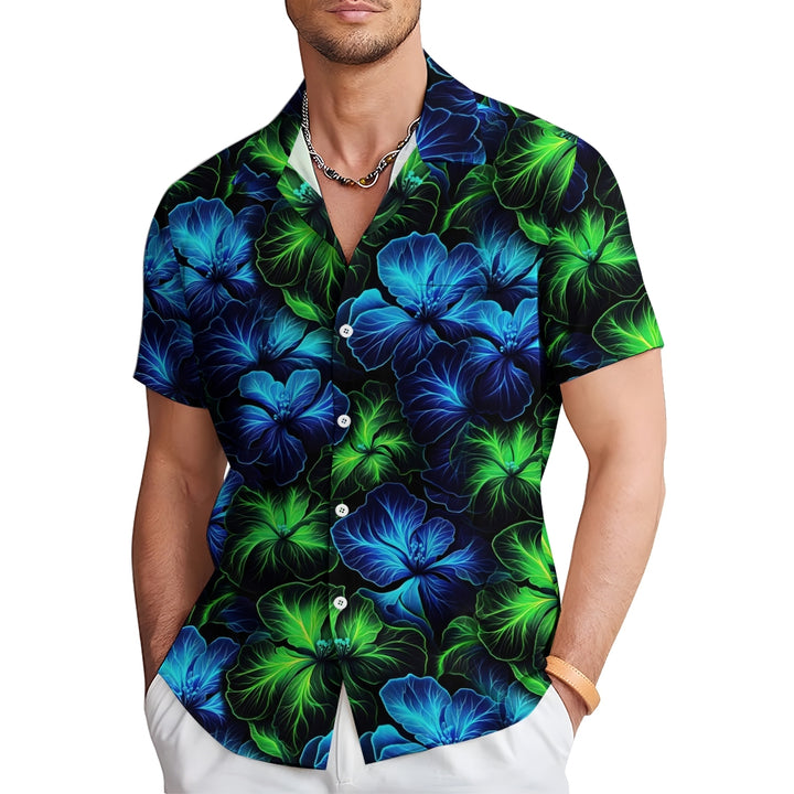 Retro Gradient Floral 3D Digital Print Short Sleeve Shirt 2408004580