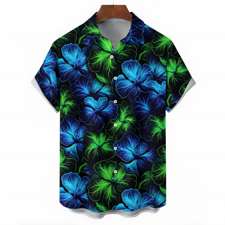 Retro Gradient Floral 3D Digital Print Short Sleeve Shirt 2408004580