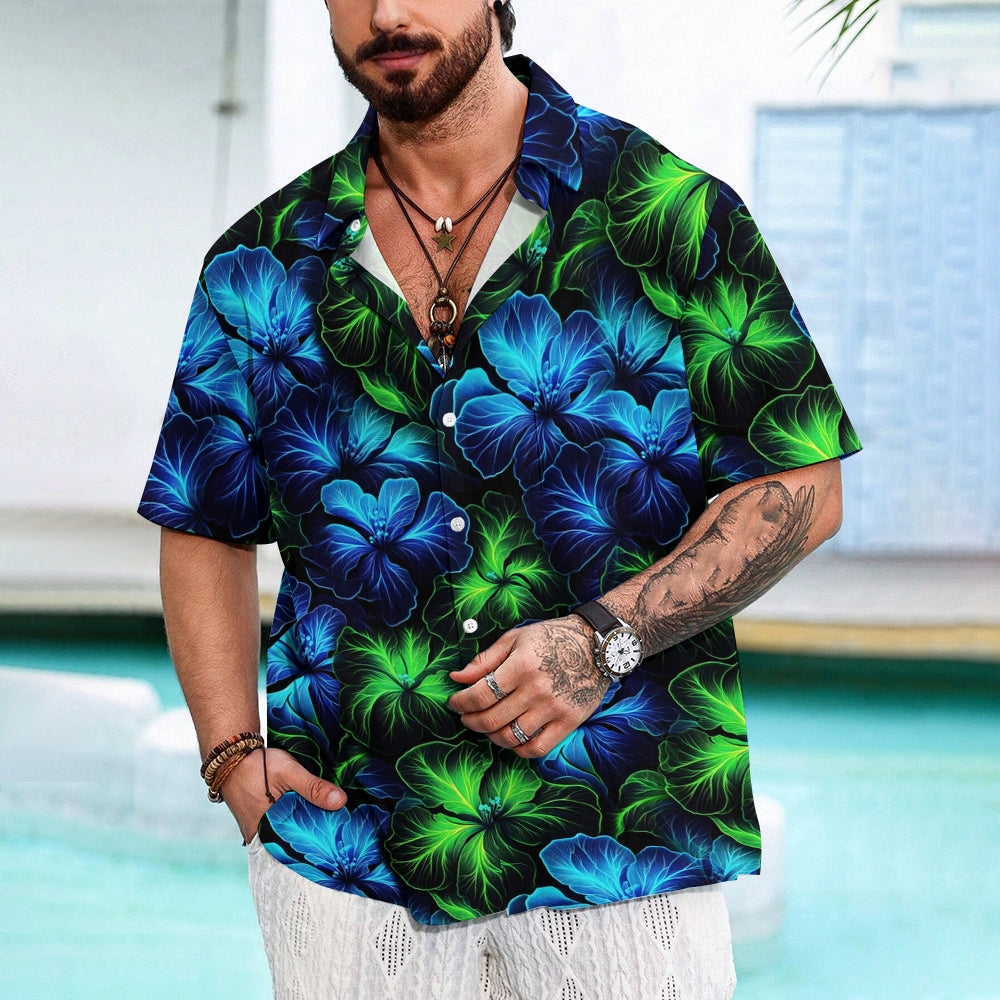 Retro Gradient Floral 3D Digital Print Short Sleeve Shirt 2408004580