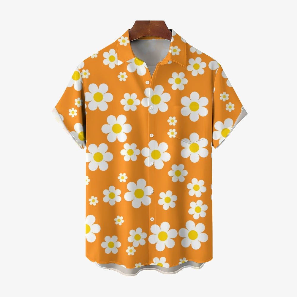 Men's Flowers Orange Casual Short Sleeve Shirt 2311000649