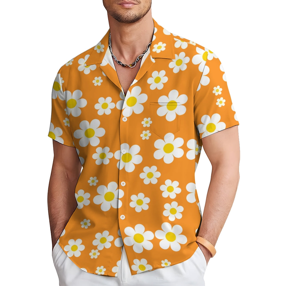 Men's Flowers Orange Casual Short Sleeve Shirt 2311000649