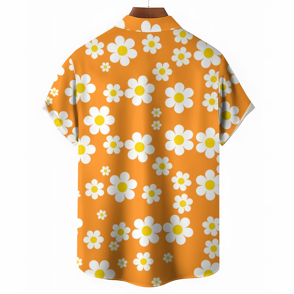 Men's Flowers Orange Casual Short Sleeve Shirt 2311000649