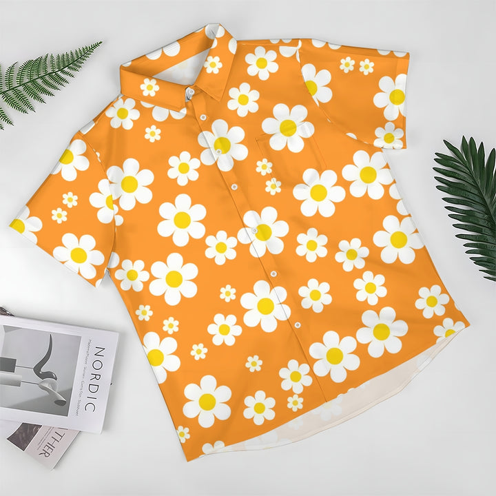 Men's Flowers Orange Casual Short Sleeve Shirt 2311000649