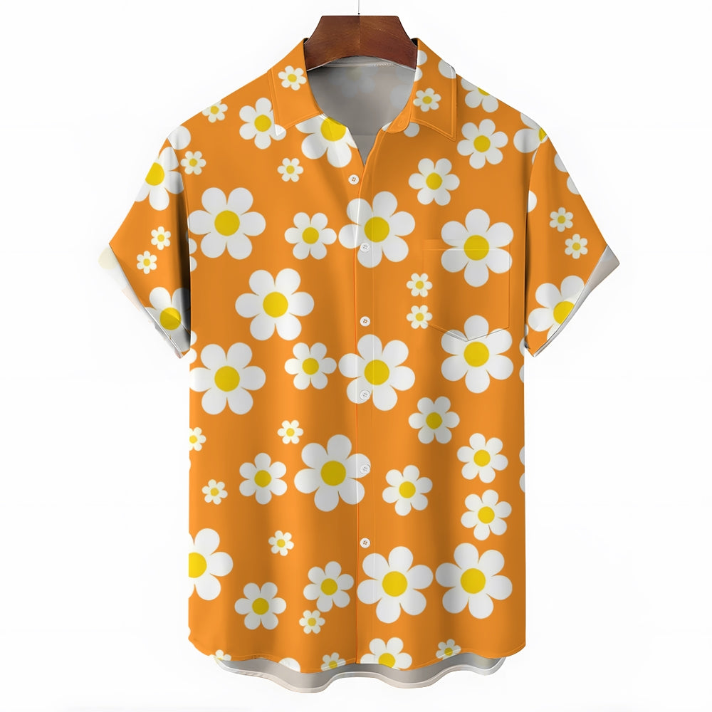 Men's Flowers Orange Casual Short Sleeve Shirt 2311000649