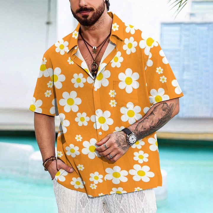 Men's Flowers Orange Casual Short Sleeve Shirt 2311000649