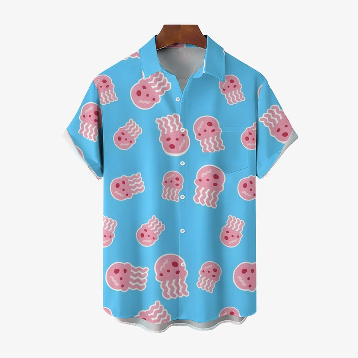 Cartoon Jellyfish Casual Short Sleeve Shirt 2402000078