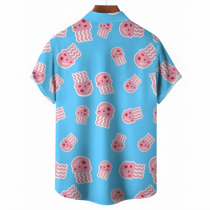 Cartoon Jellyfish Casual Short Sleeve Shirt 2402000078