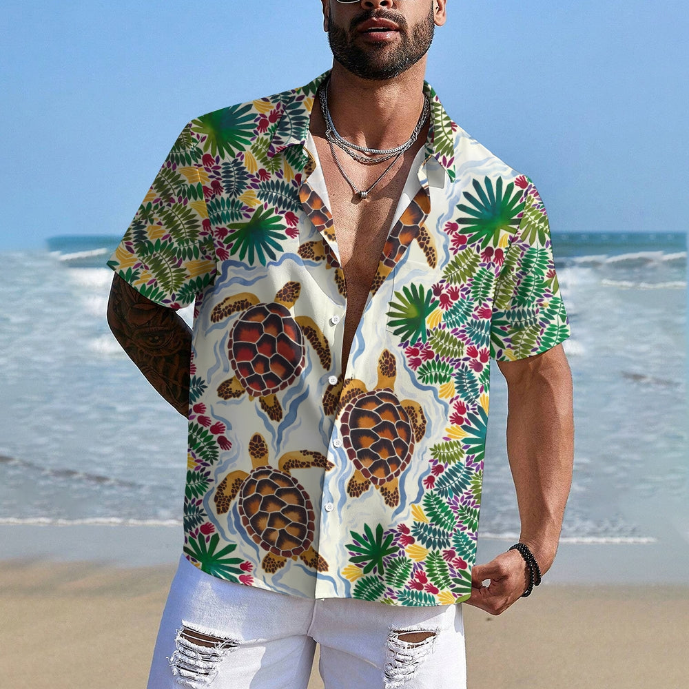 Men's Hawaiian Turtle Elements Casual Short Sleeve Shirt 2403000752