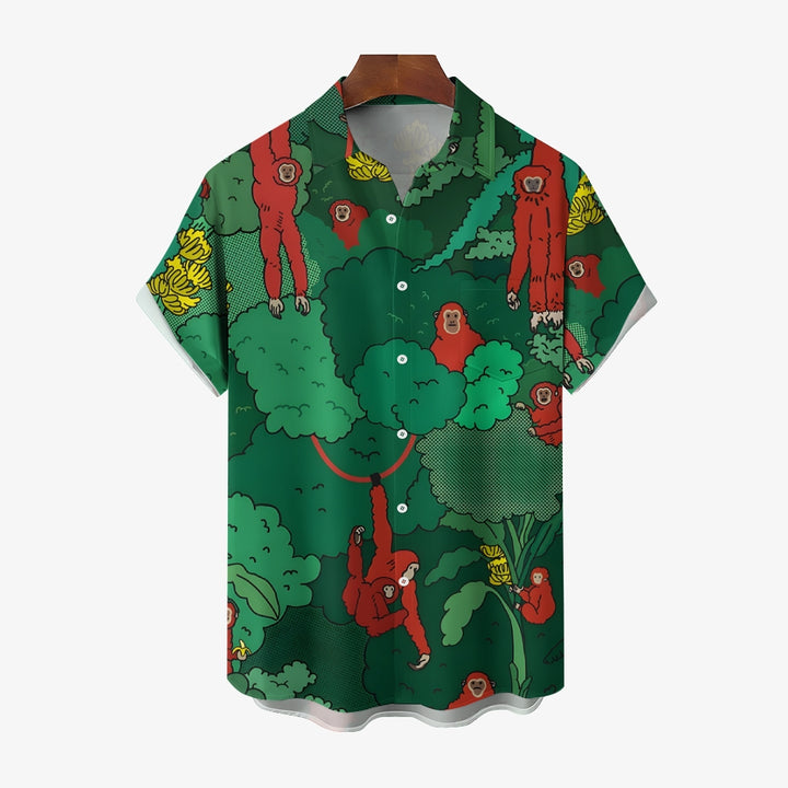 Men's Forest Monkey Casual Short Sleeve Shirt 2403000172