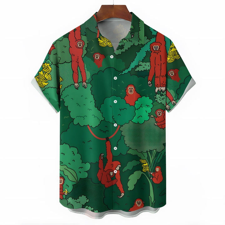 Men's Forest Monkey Casual Short Sleeve Shirt 2403000172