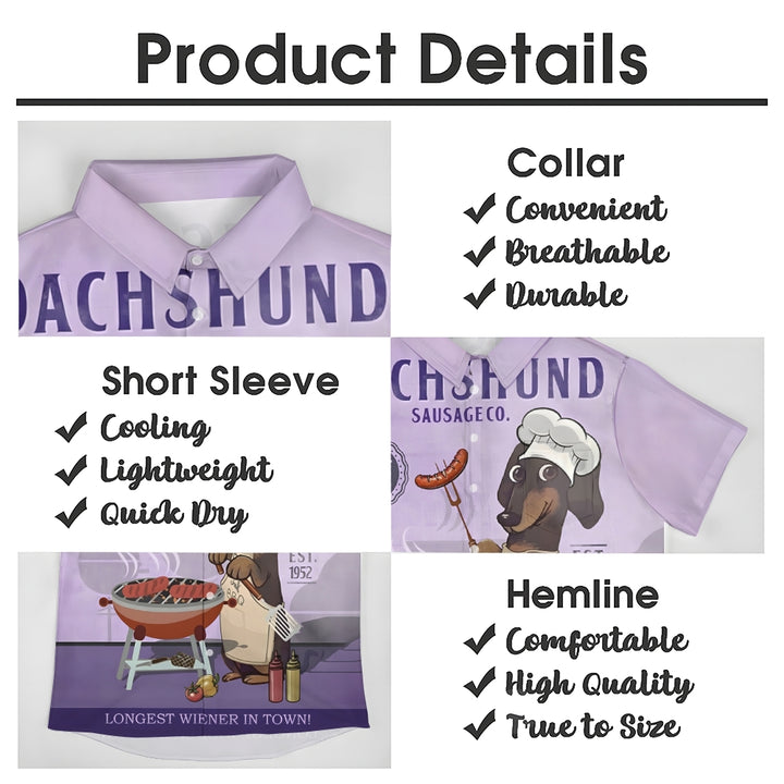 Dachshund BBQ Cartoon Casual Large Size Short Sleeve Shirt