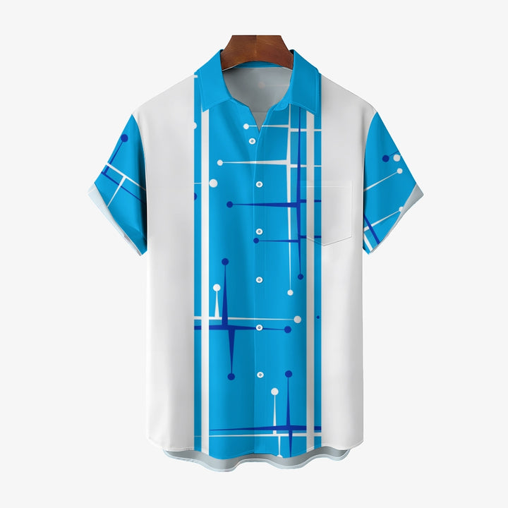 50s Vintage Mid Century Geometric Men's Bowling Shirt 2405001939