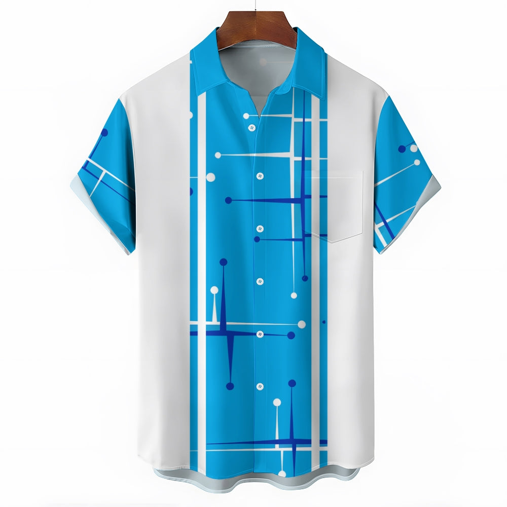 50s Vintage Mid Century Geometric Men's Bowling Shirt 2405001939