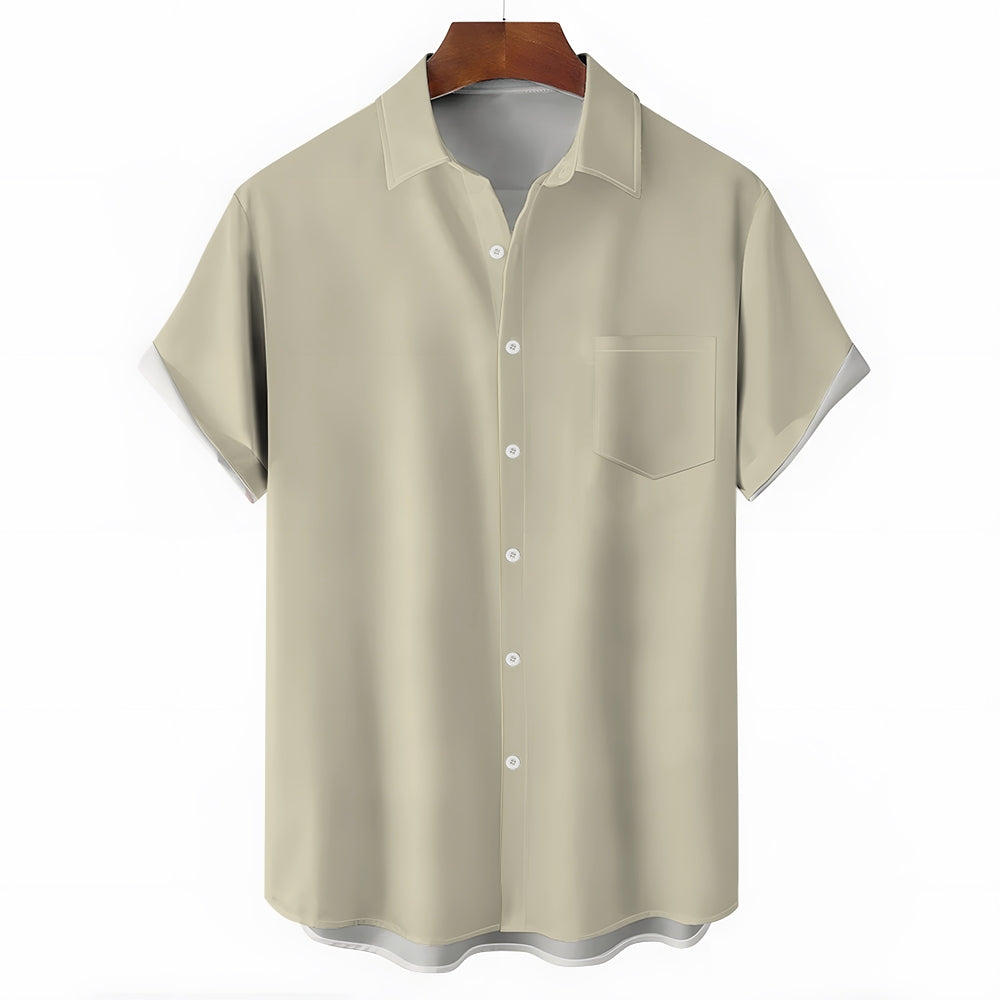 Men's Solid Color Casual Short Sleeve Shirt 2312000443