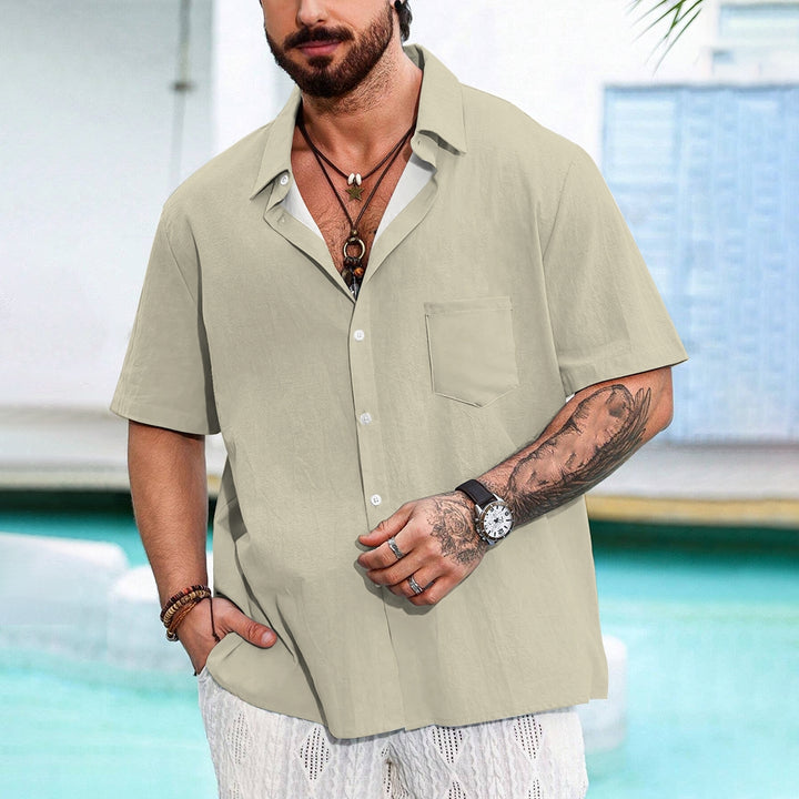 Men's Solid Color Casual Short Sleeve Shirt 2312000443