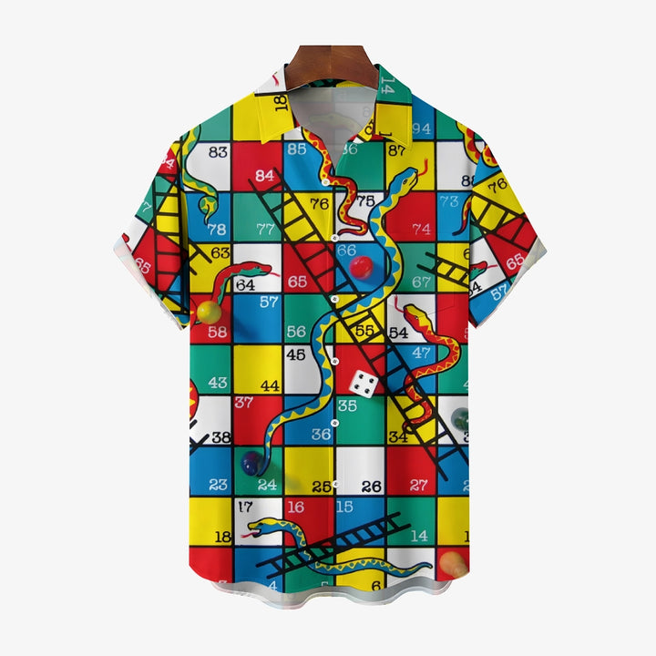 Men's Snakes N Ladders Print Casual Short Sleeve Shirt 2306102513