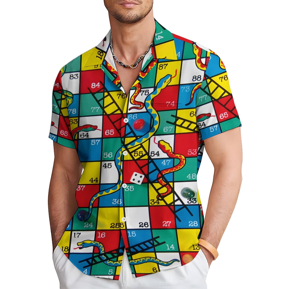 Men's Snakes N Ladders Print Casual Short Sleeve Shirt 2306102513