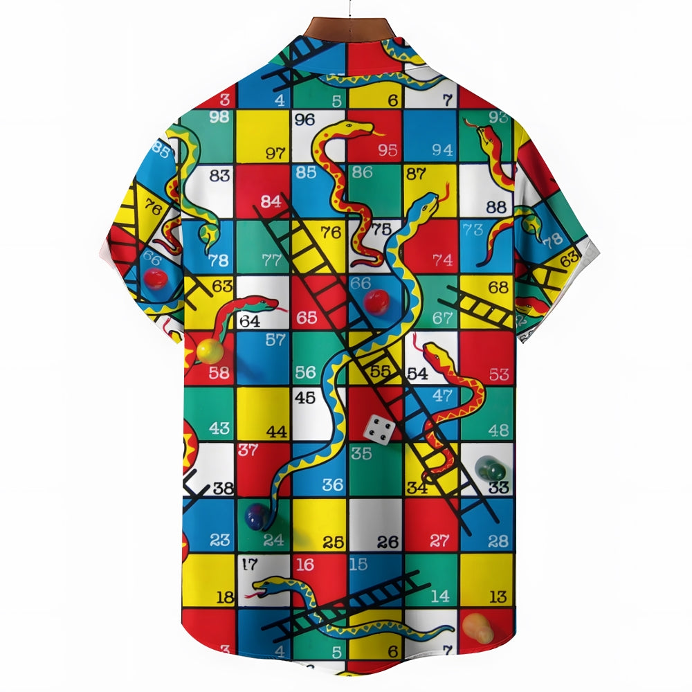 Men's Snakes N Ladders Print Casual Short Sleeve Shirt 2306102513