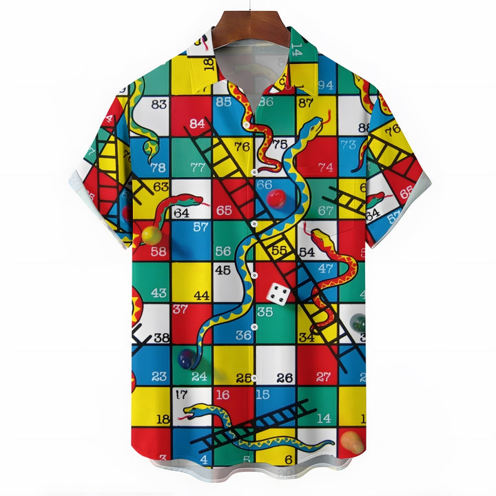 Men's Snakes N Ladders Print Casual Short Sleeve Shirt 2306102513