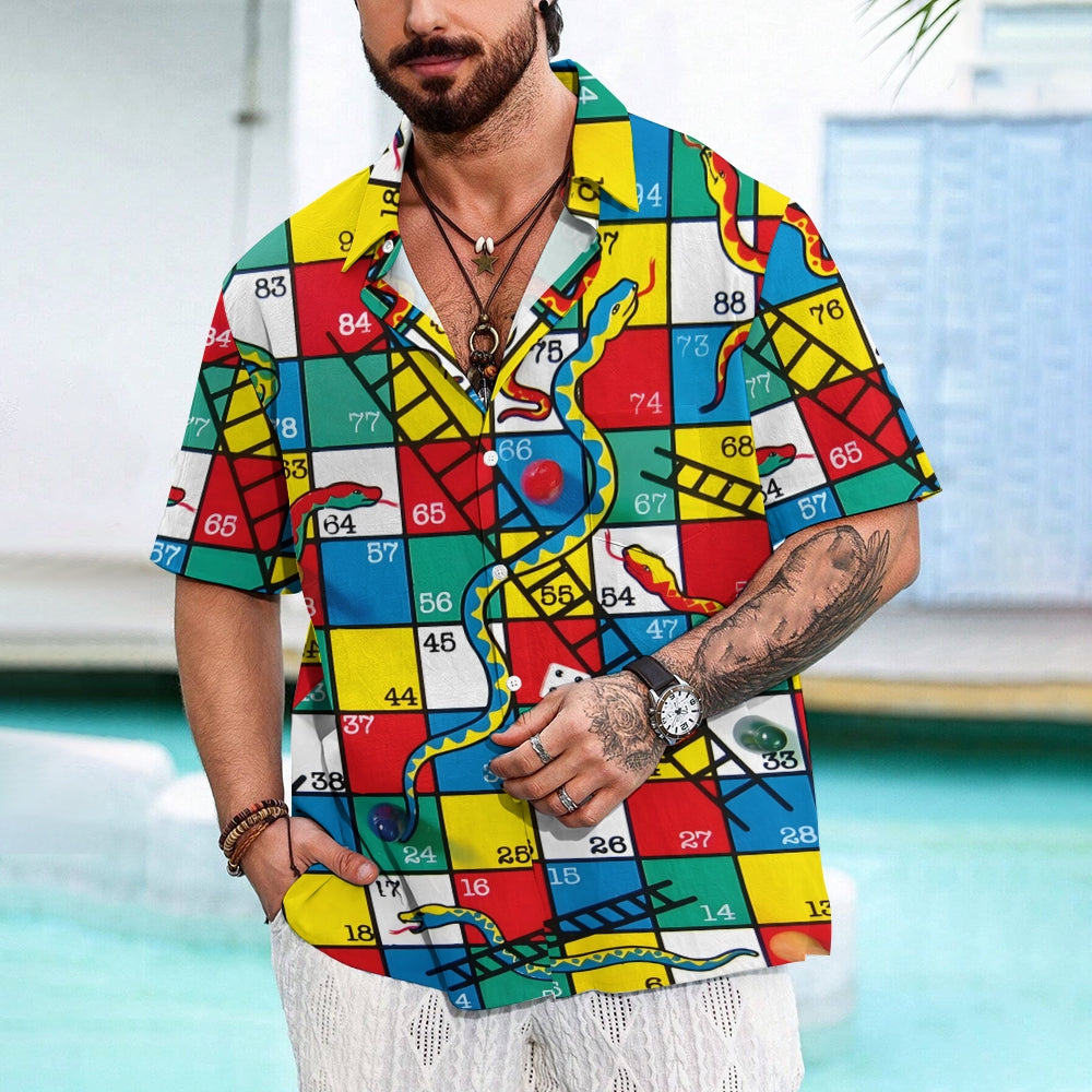 Men's Snakes N Ladders Print Casual Short Sleeve Shirt 2306102513