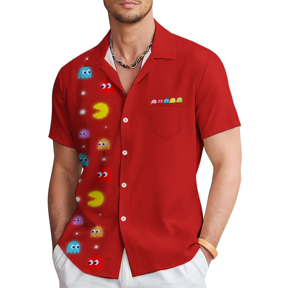 Navy Pac-Man Game Hawaiian Short Sleeve Shirt 2407004747