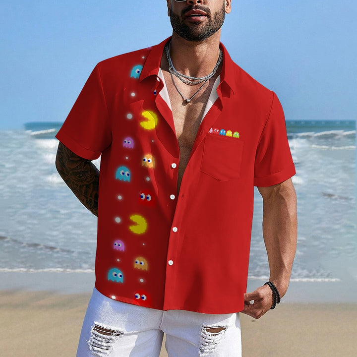 Navy Pac-Man Game Hawaiian Short Sleeve Shirt 2407004747