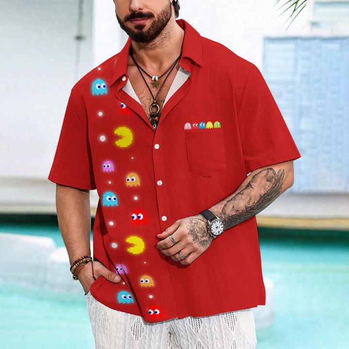 Navy Pac-Man Game Hawaiian Short Sleeve Shirt 2407004747