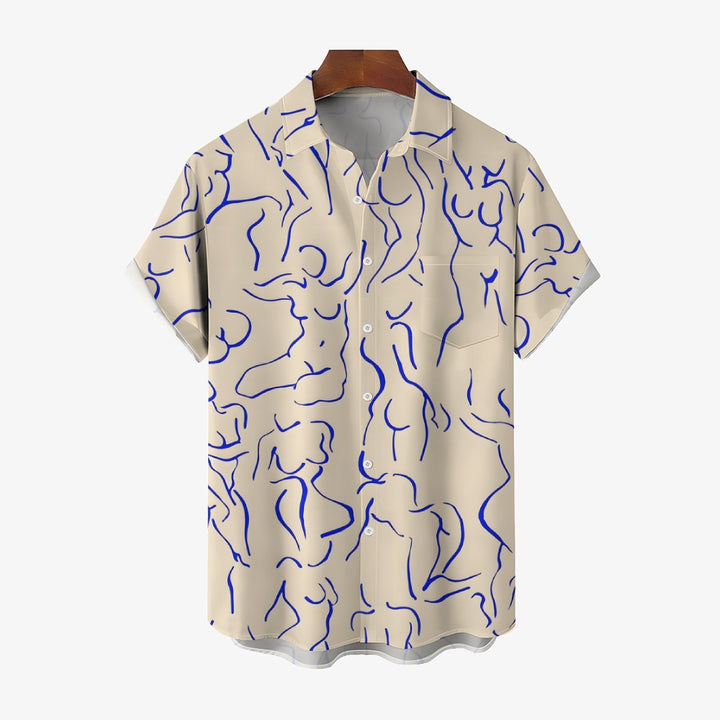 Art Abstract Line Drawing Large Size Cotton And Linen Short-Sleeved Shirt 2408005748