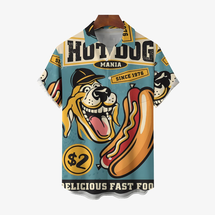 Hot Dog Print Hawaiian Short Sleeve Shirt 2408005757