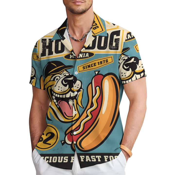 Hot Dog Print Hawaiian Short Sleeve Shirt 2408005757