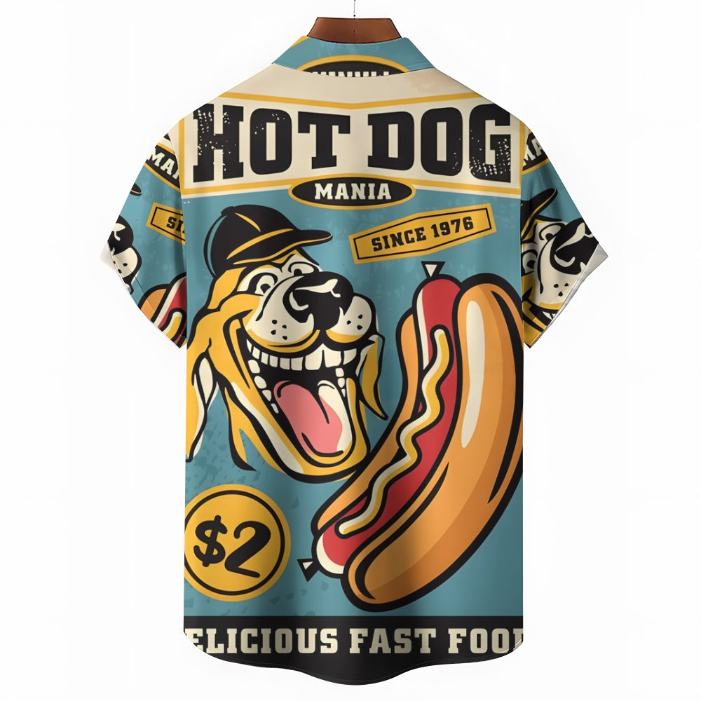 Hot Dog Print Hawaiian Short Sleeve Shirt 2408005757