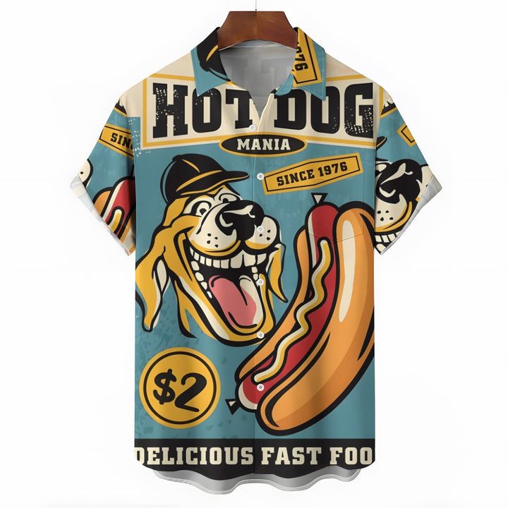 Hot Dog Print Hawaiian Short Sleeve Shirt 2408005757