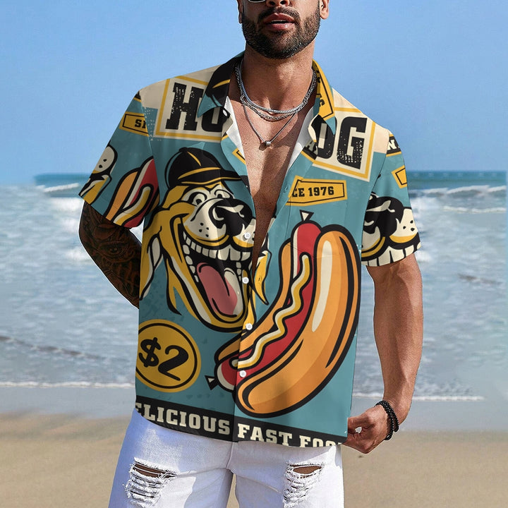 Hot Dog Print Hawaiian Short Sleeve Shirt 2408005757