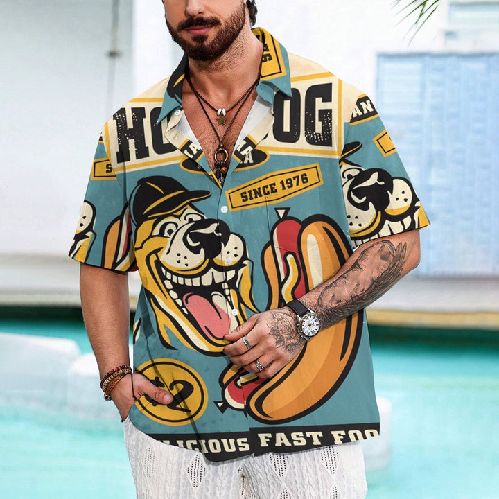 Hot Dog Print Hawaiian Short Sleeve Shirt 2408005757