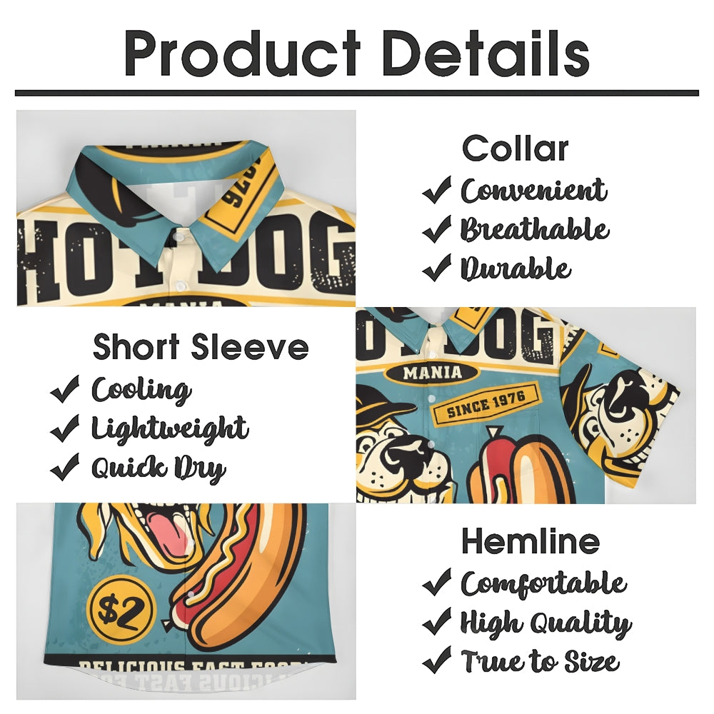 Hot Dog Print Hawaiian Short Sleeve Shirt 2408005757