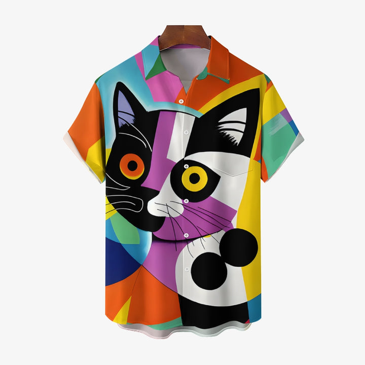 Men's Plus Size Casual Abstract Cat Print Shirt 2408005776