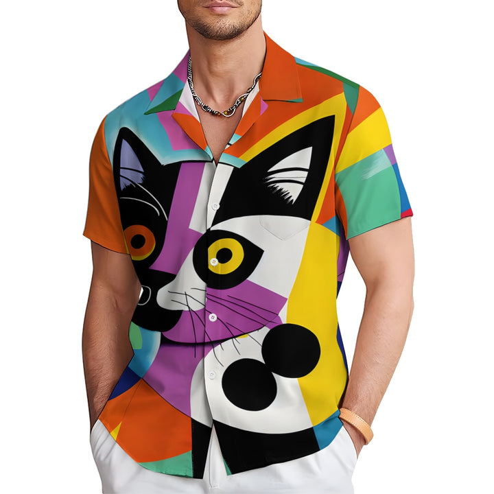 Men's Plus Size Casual Abstract Cat Print Shirt 2408005776