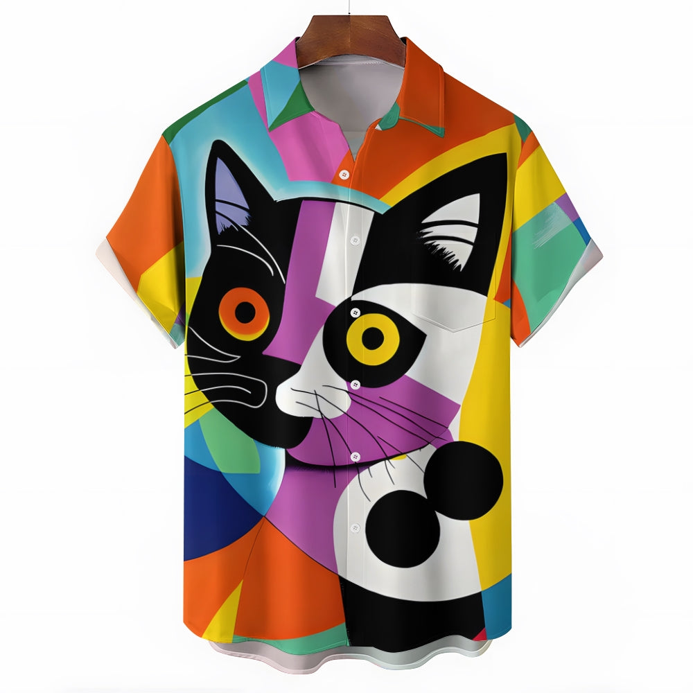 Men's Plus Size Casual Abstract Cat Print Shirt 2408005776