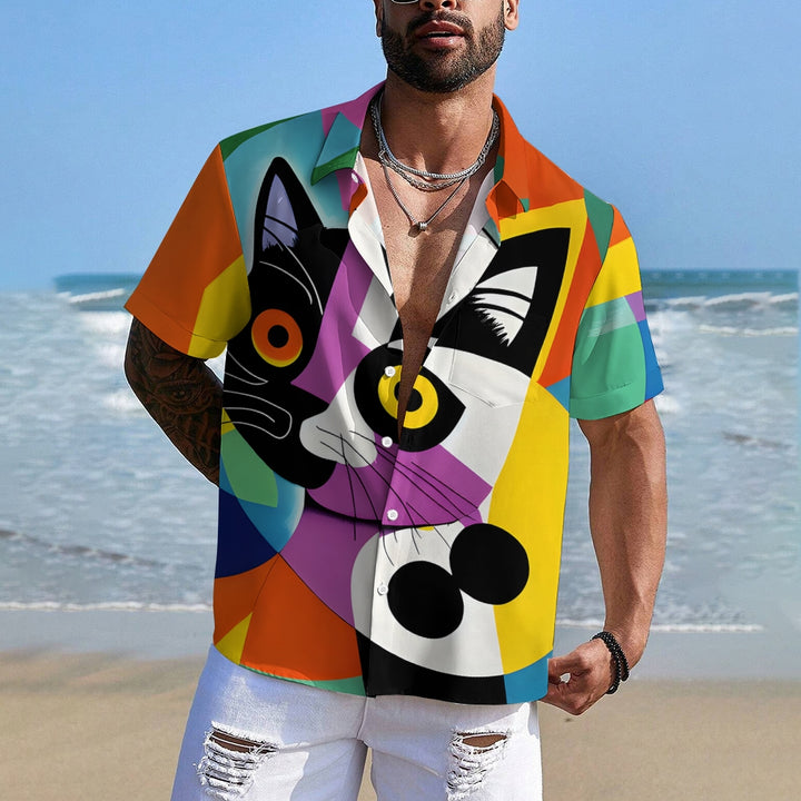 Men's Plus Size Casual Abstract Cat Print Shirt 2408005776