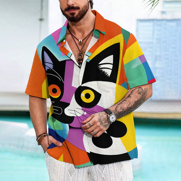 Men's Plus Size Casual Abstract Cat Print Shirt 2408005776