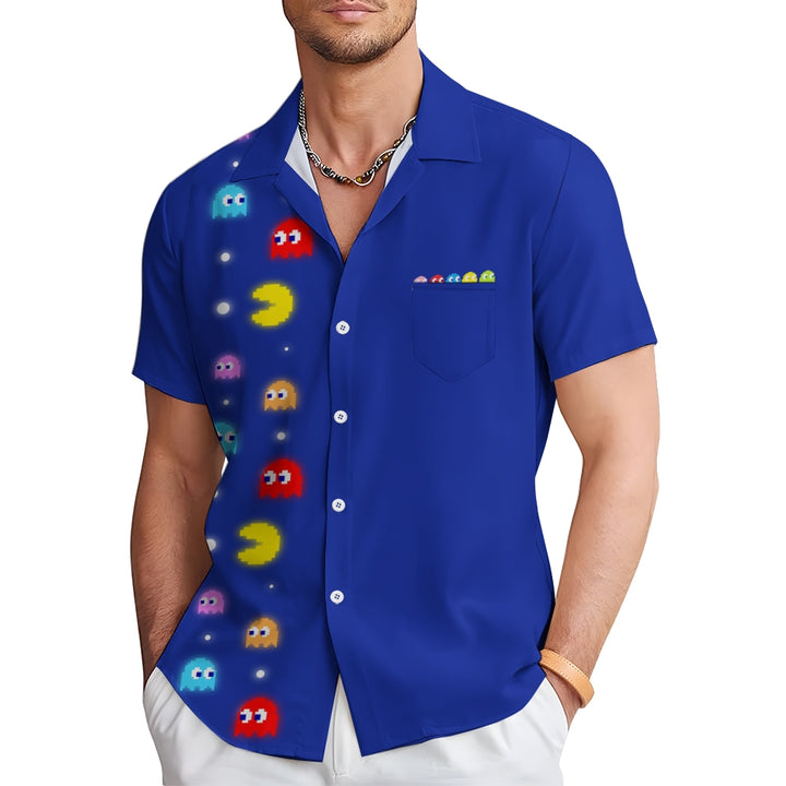 Navy Pac-Man Game Hawaiian Short Sleeve Shirt 2407004747