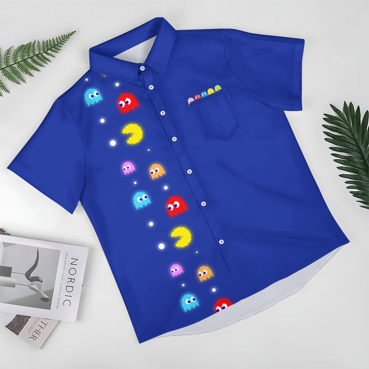 Navy Pac-Man Game Hawaiian Short Sleeve Shirt 2407004747