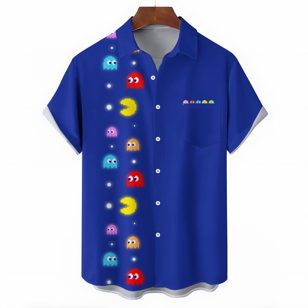 Navy Pac-Man Game Hawaiian Short Sleeve Shirt 2407004747