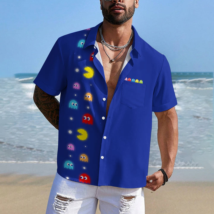 Navy Pac-Man Game Hawaiian Short Sleeve Shirt 2407004747