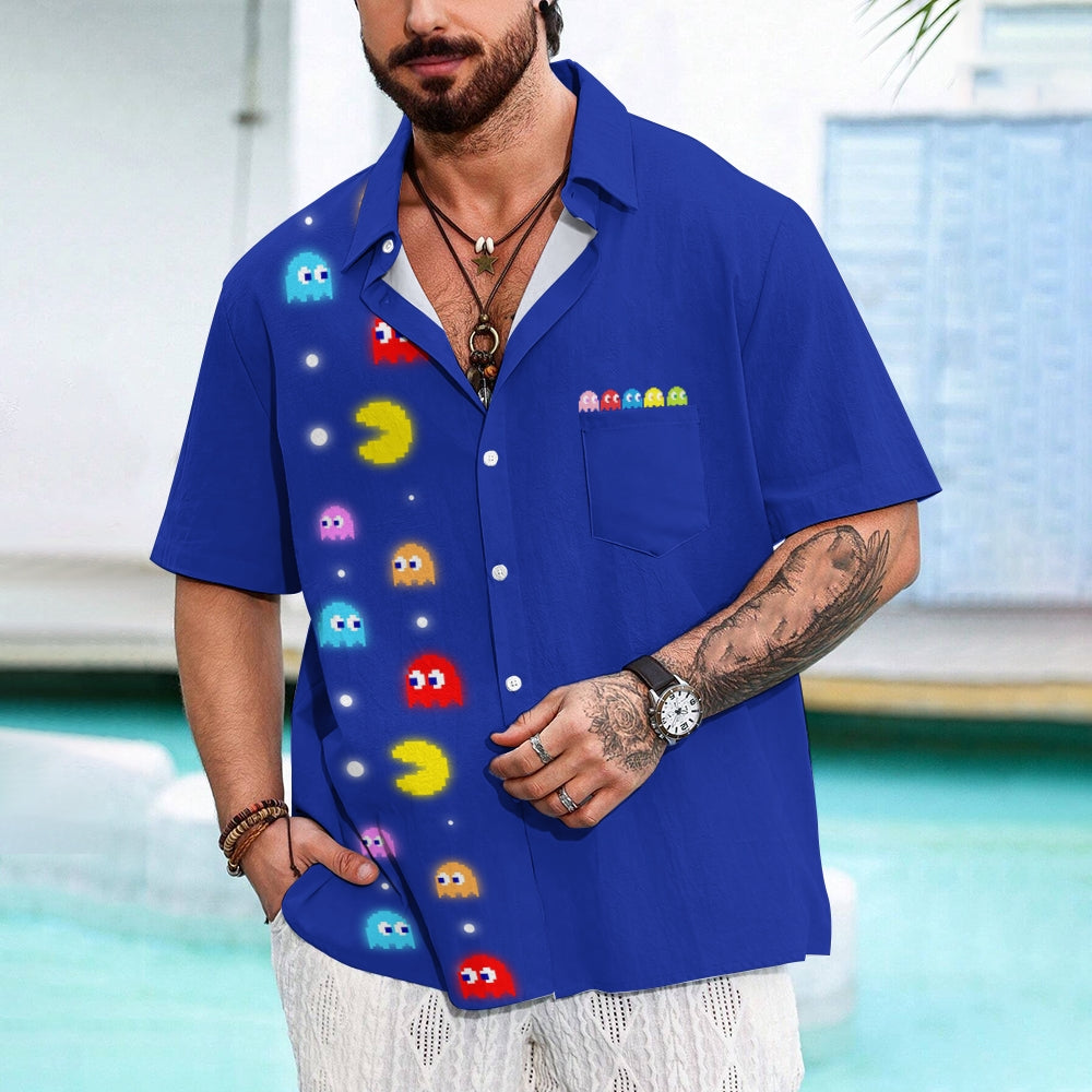 Navy Pac-Man Game Hawaiian Short Sleeve Shirt 2407004747