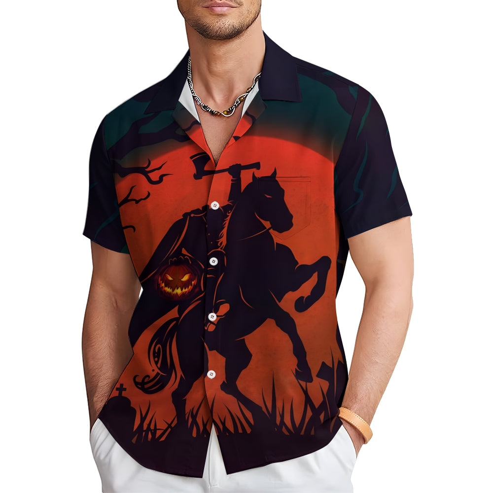 Men's Halloween print short-sleeved shirt 2408005943