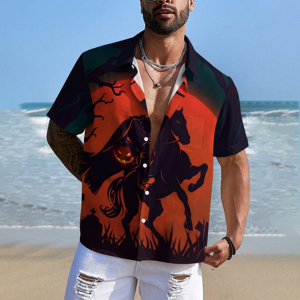 Men's Halloween print short-sleeved shirt 2408005943