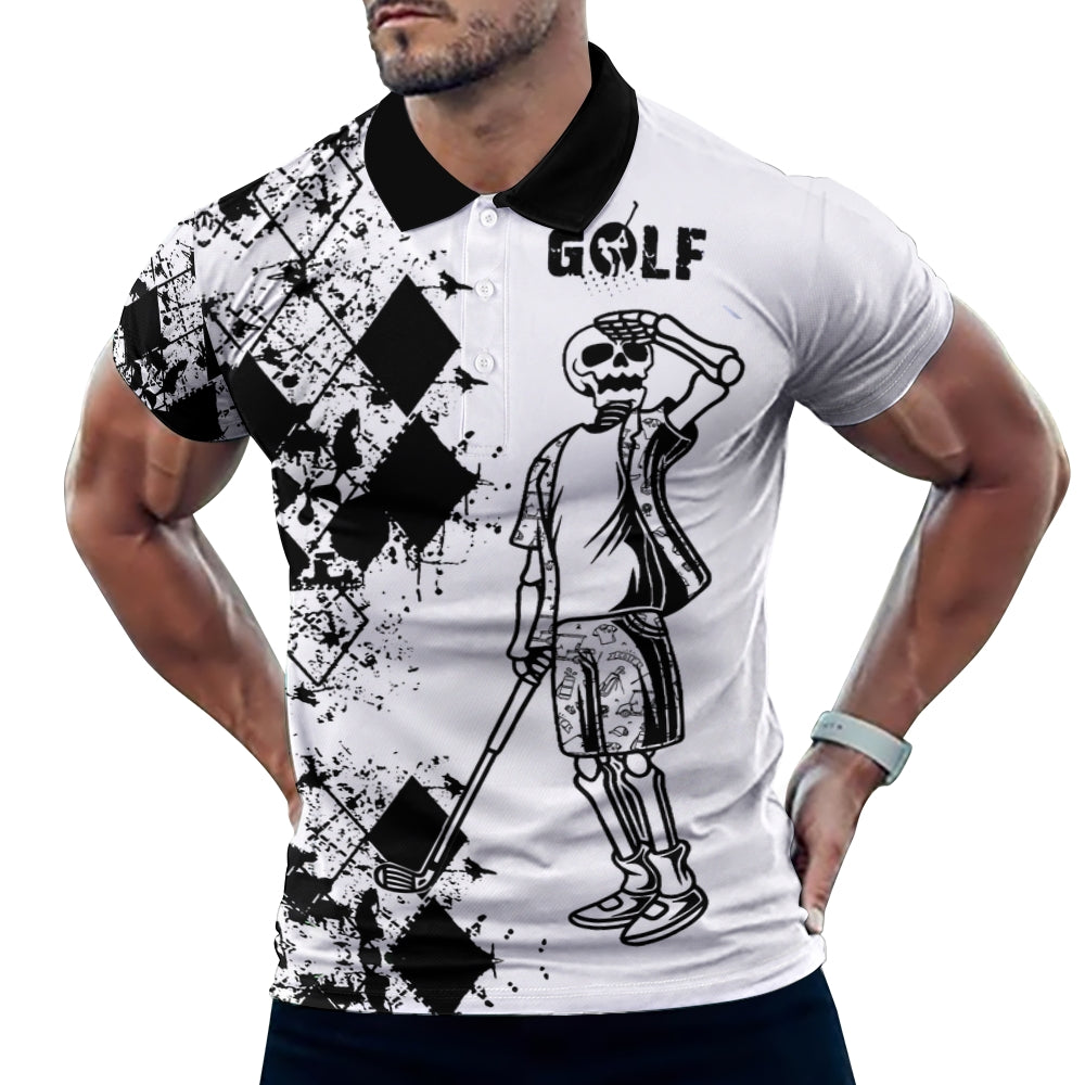 Mens Fashion Skull Graphic Print Golf POLO Shirt