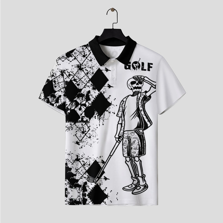 Mens Fashion Skull Graphic Print Golf POLO Shirt