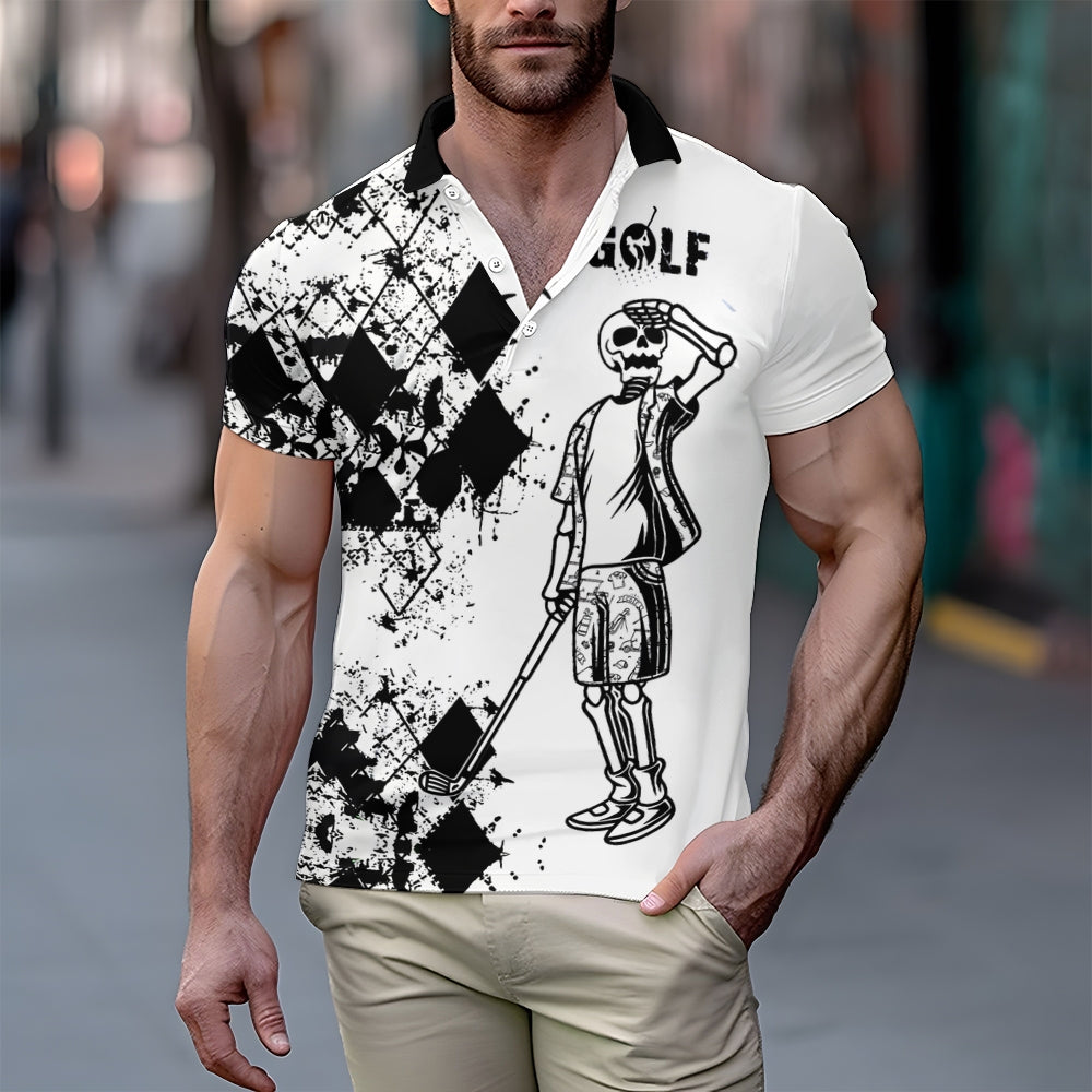 Mens Fashion Skull Graphic Print Golf POLO Shirt